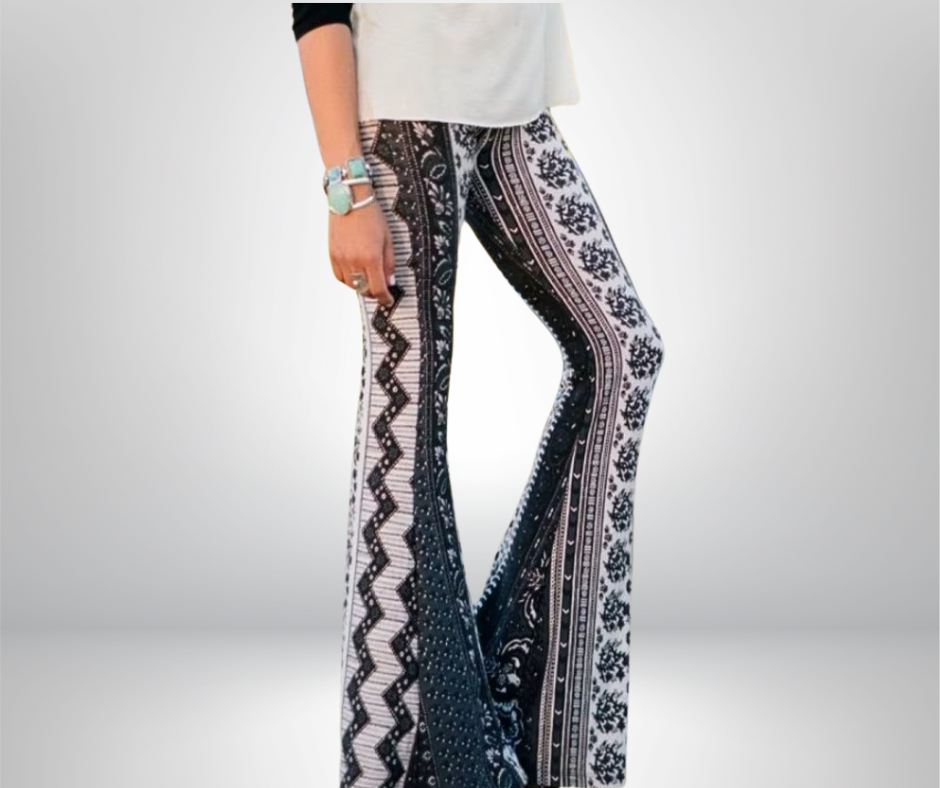 Midnight Mosaic™ | Flared Pants – Black & White Edition
