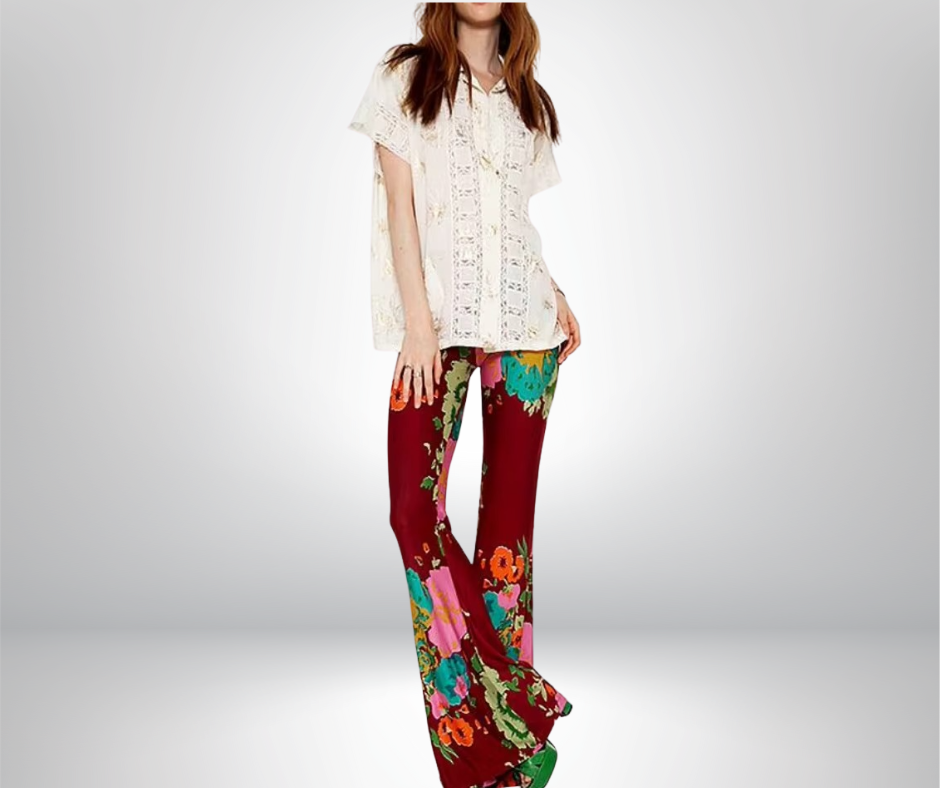 Boho Blossom™ | Flared Pants – Ruby Red