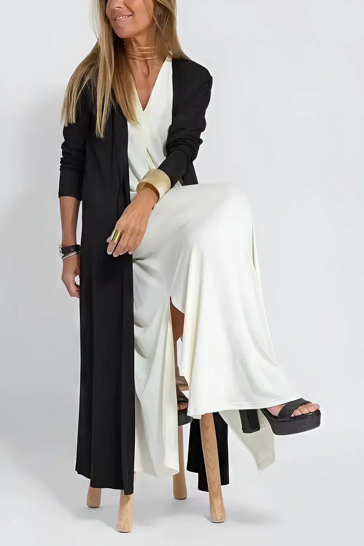 Elegante lange jurk en cardigan set