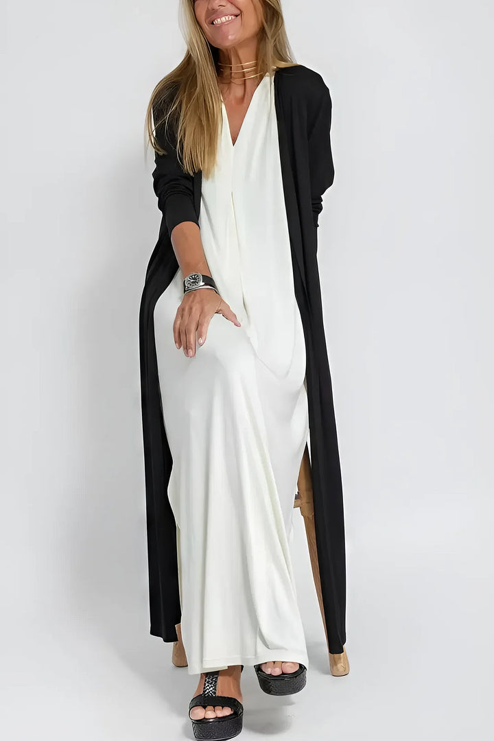 Elegante lange jurk en cardigan set