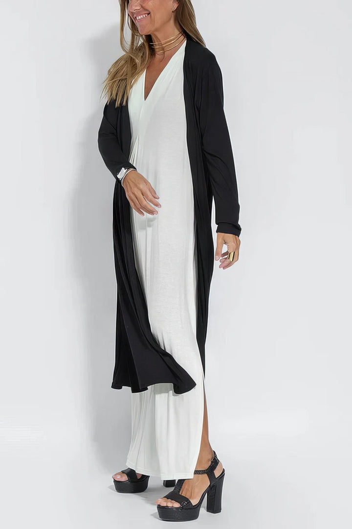 Elegante lange jurk en cardigan set