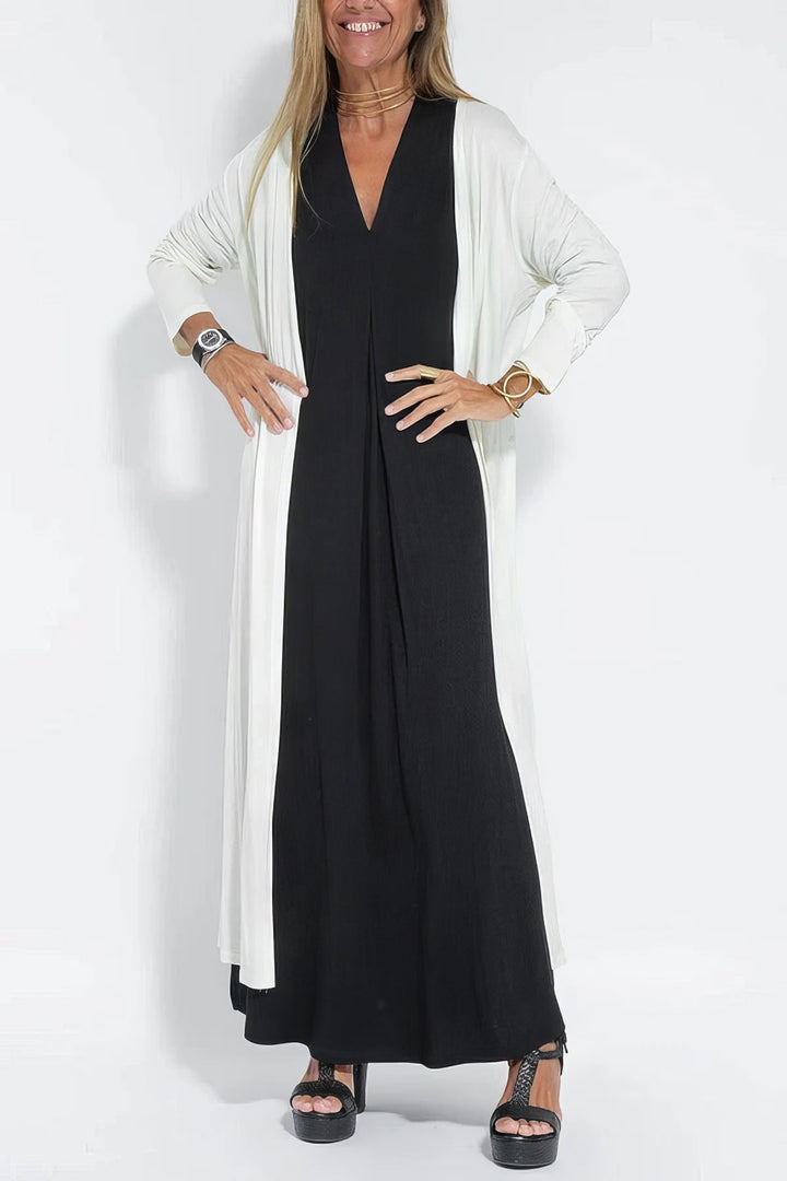 Elegante lange jurk en cardigan set