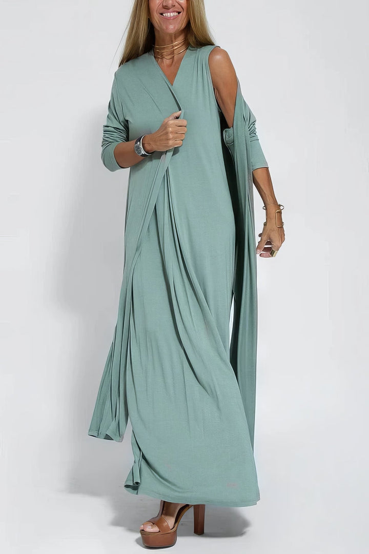 Elegante lange jurk en cardigan set