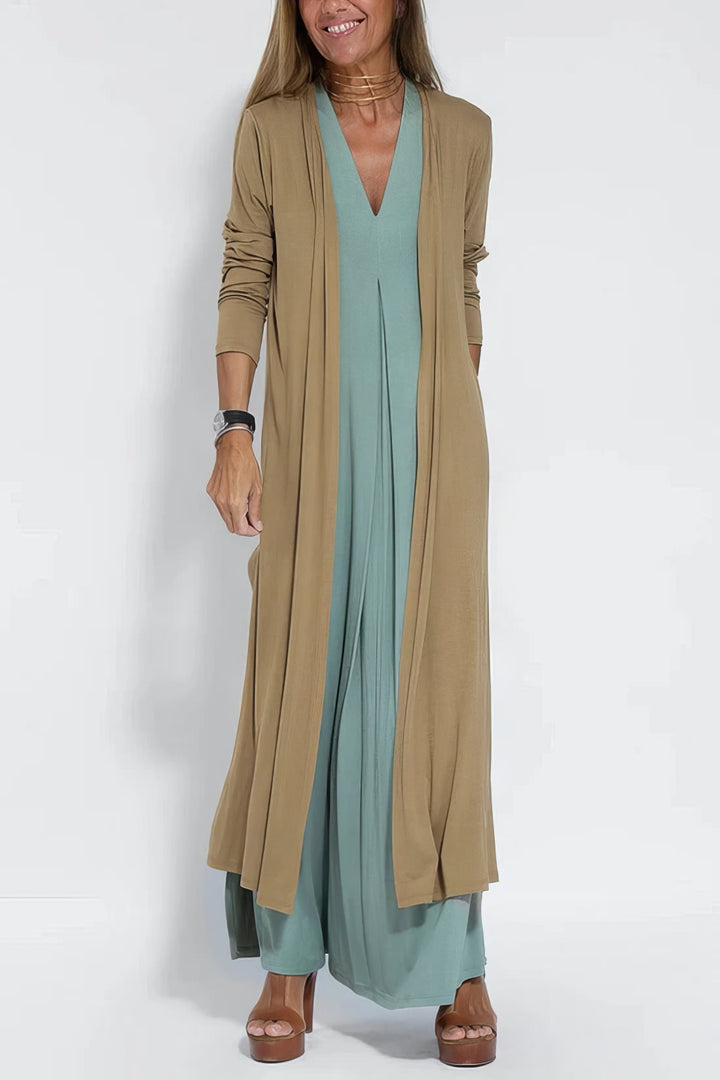 Elegante lange jurk en cardigan set