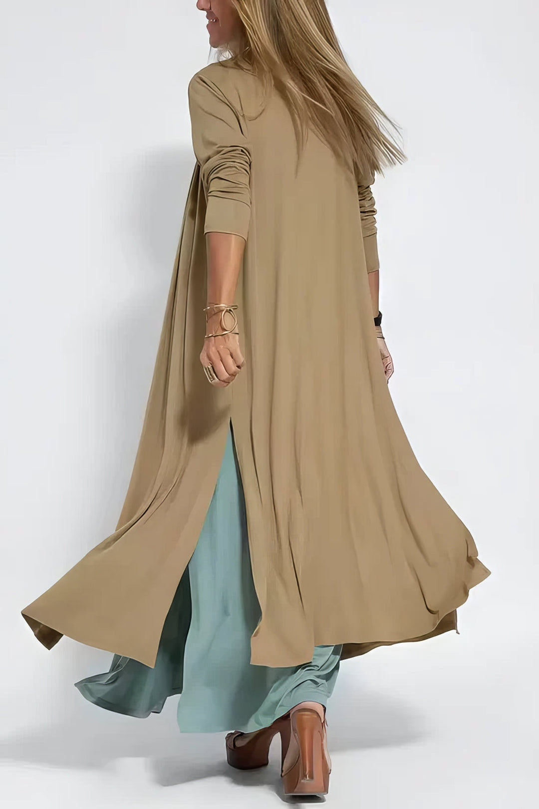 Elegante lange jurk en cardigan set